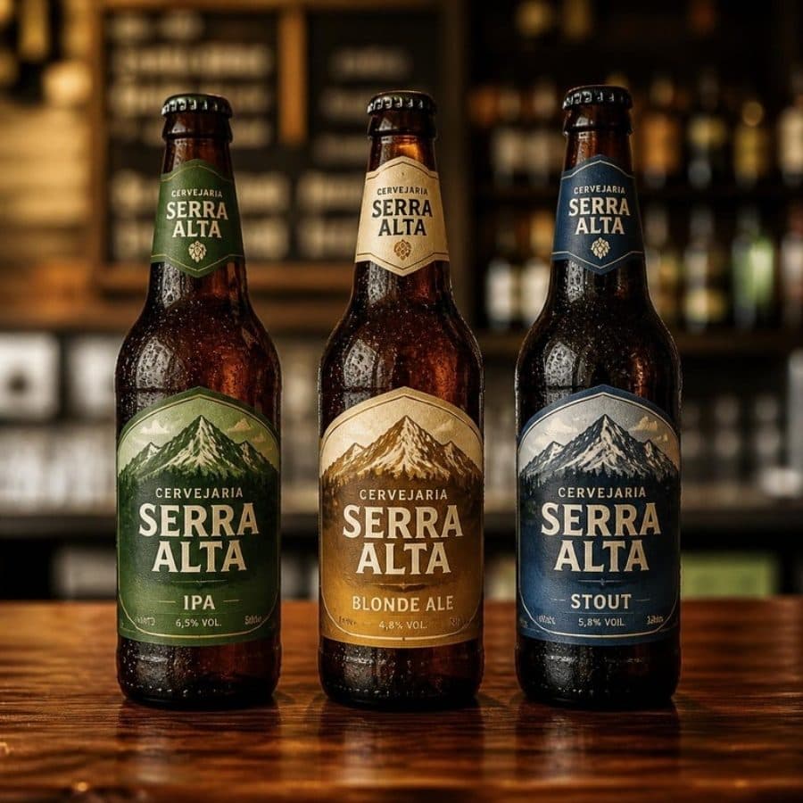 Rótulos de garrafas de uma cervejaria artesanal