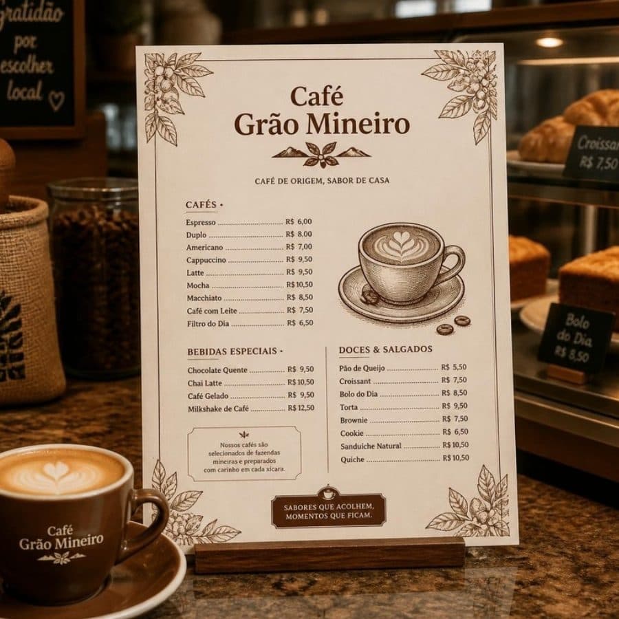 Cardápio de uma cafeteria