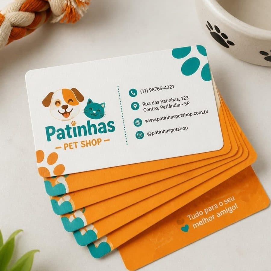 Cartões de visita coloridos de um pet shop