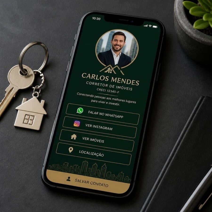 Cartão de visita digital de um corretor de imóveis no celular