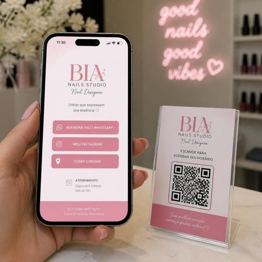 Cartão de visita digital de um estúdio de unhas no celular