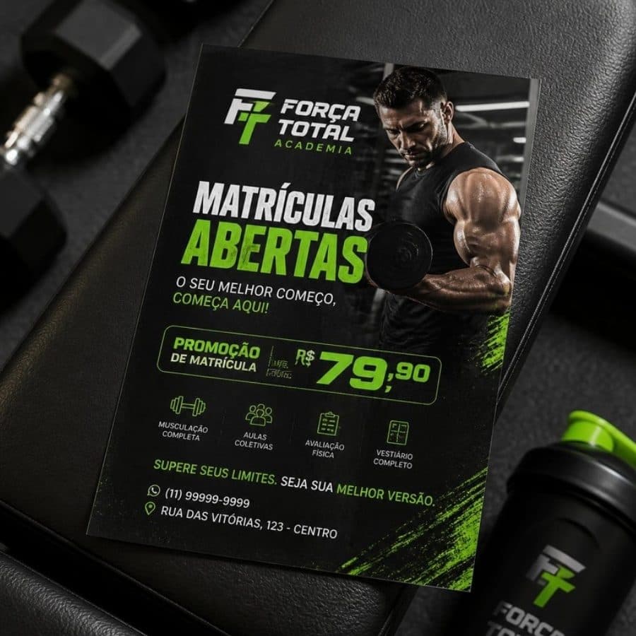 Panfleto de promoção de matrícula de uma academia