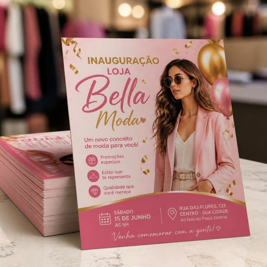 Panfleto de inauguração de uma loja de roupas