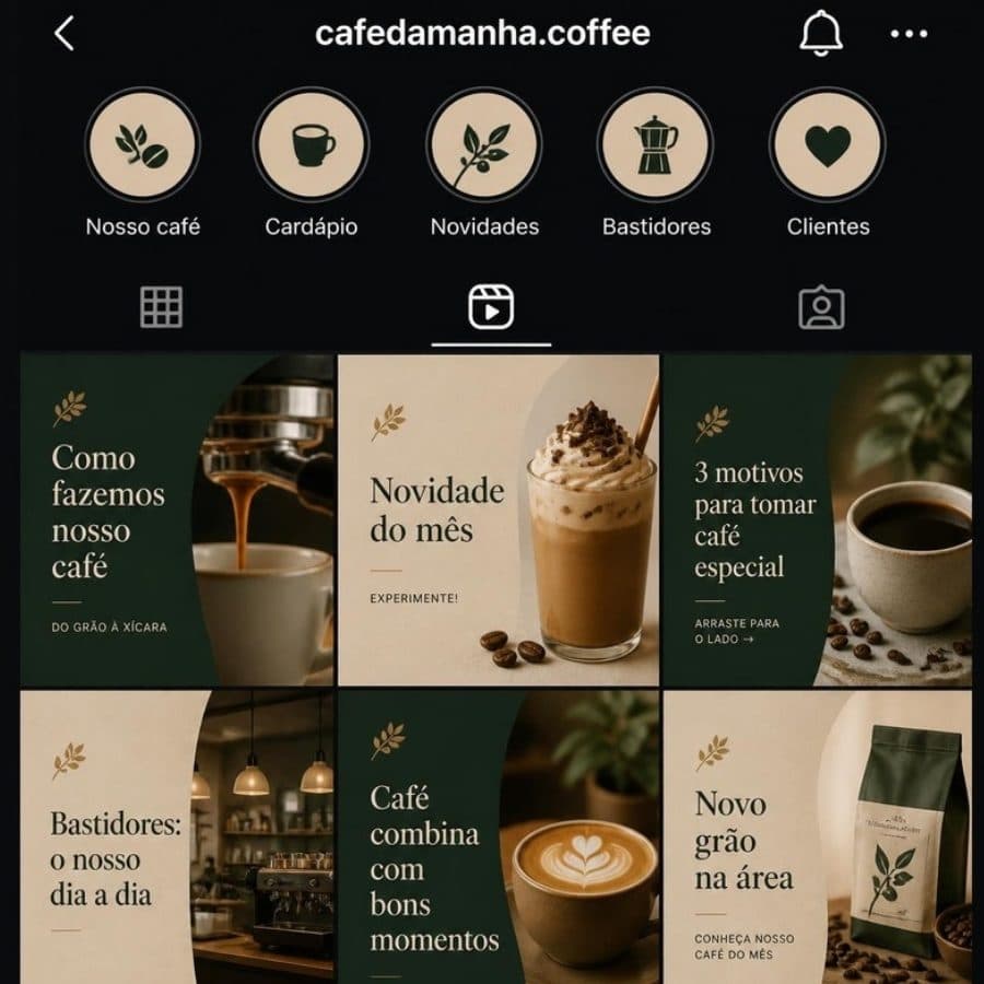 Capas de Reels no mesmo padrão no perfil
