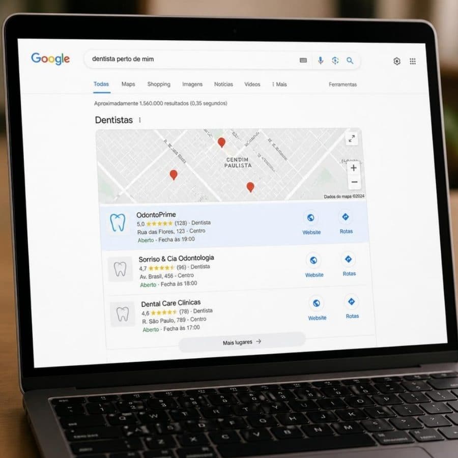 Clínica em destaque no mapa da pesquisa do Google