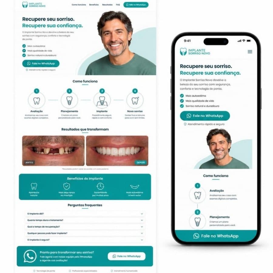 Landing page de campanha de implante dentário