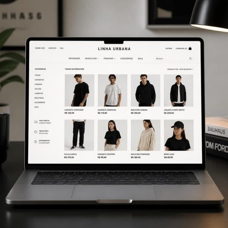 Loja virtual de moda com vitrine de produtos