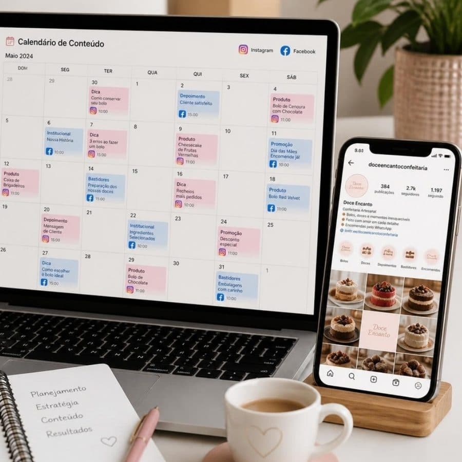 Calendário de posts do mês e feed organizado
