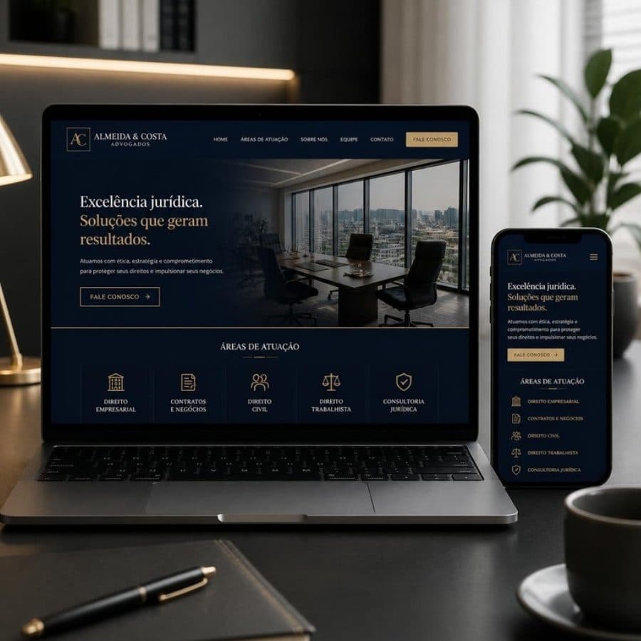 Site de um escritório de advocacia no computador e no celular