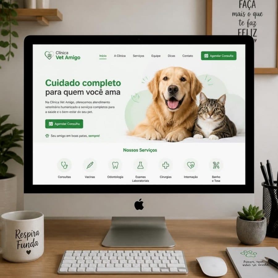 Site de uma clínica veterinária no computador