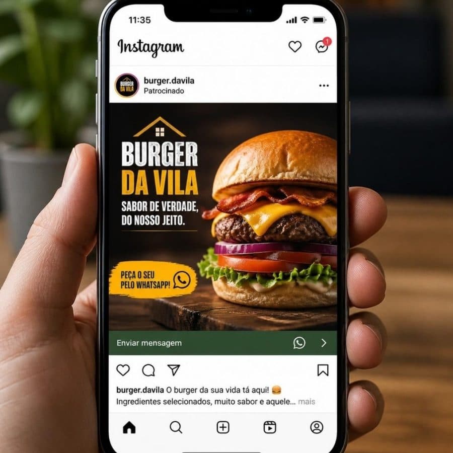 Anúncio patrocinado no Instagram com botão para o WhatsApp